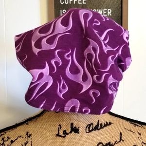 Womens Purple Flame Skull Cap with Elastic Band, Motorcycle Riding